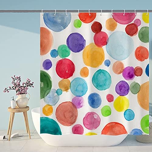 דה-מודיו-דדי וילון מקלחת נקודה ילדים בצבעי מים צבעוניים צבעוניים 72 x72 עיגולים מופשטים ילדים ילדות וילון אמבטיה