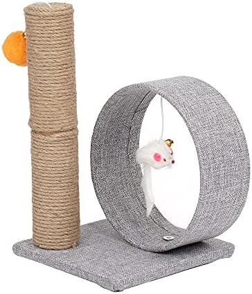 אוף תחביבים 13& 34; מגדל עץ חתול עם טבעת עגולה פשתן, צעצועים, אפור בהיר