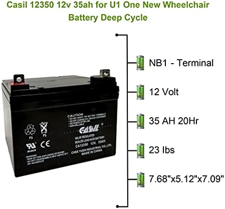 CASIL 12V 35AH סוללה להחלפה תואמת לכיסא גלגלים U1 2 חבילה