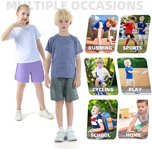 Alaviking ילדים מהיר יבש שרוול קצר חולצות טיס חולצות ריצה אתלטיות ריצה לבנים ולבנות 3-12 שנים