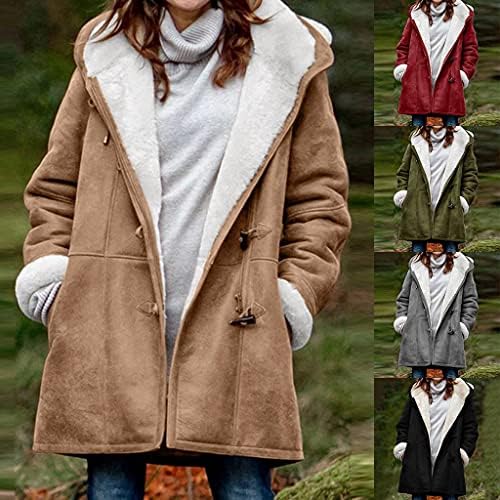 מעילי חורף של Nlomoct לנשים בתוספת גודל, חמים מעיבוי דמוי דמוי פרווה מעילי קפוצ'ון מרופדים פארק אורך ארוך.
