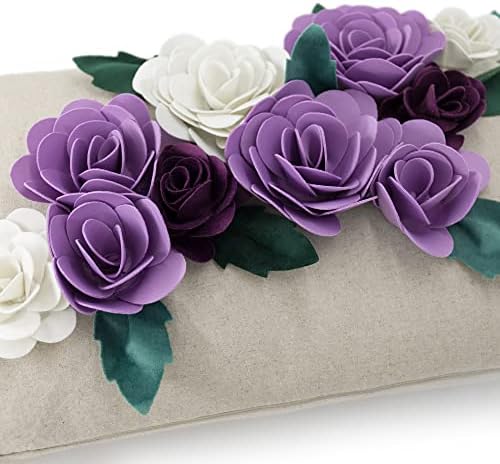 KINGROSE 3D פרחים זריקת כרית כיסוי כרית דקורטיבית מארז כרית בעבודת יד כיסוי ספה ספה ספה דקור 14 x 24 אינץ 'סגול