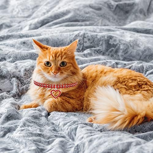 צווארון חתול של טסום עם אבני חן, 3 שורות מתכווננות 3 שורות קריסטל יהלום צווארון כלב צווארון אלסטי חיות מחמד תליון