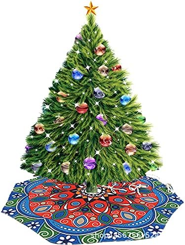 חצאיות עץ חג המולד של Huijie - קישוט מפלגת חג המולד מתנה פרח חצאית עץ חוט סריגה מודפס, סידור קישוטים של כרית