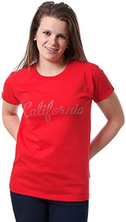 TEE קליפורניה לנשים חולצת טריקו מזכרת לחידוש עיצוב ריינסטון דקורטיבי