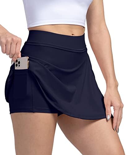 Powerasia נשים טניס עניבה חצאיות מכנסיים קצרים פנימיים מותניים גבוהים אימון אלסטי גולף סורטס עם כיסים