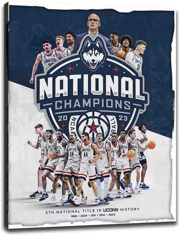 2023 UConn כדורסל גברים אליפות לאומית אלופת פוסטר קנבס אוהדי ספורט ספורט מתנה עיצוב קיר אספני לחדר שינה או למשרד