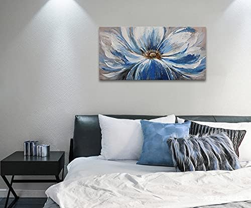 פרח בד קיר אמנות לסלון גדול לבן כחול פרח תמונה ז ' יקלה הדפסת ציור קיר תפאורה ממוסגר יצירות אמנות מוכן לתלות עבור בית חדר שינה