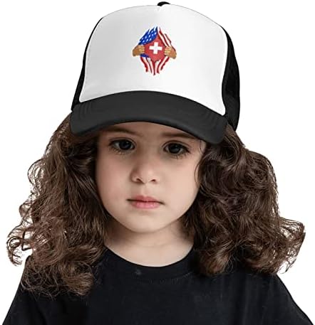 Bolufe U.S. ושוויץ דגלים את כובע הבייסבול לילדים, יש פונקציה נושמת טובה, נוחות טבעית ונושמת