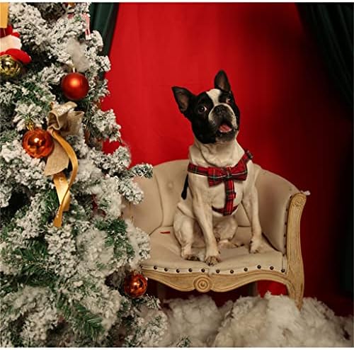 Fegoclt כותנה אדומה משובצת רתמת כלב חג המולד עם קשת ורצועת כלבים בסיסית מתכווננת אספקת חיית מחמד באבזם