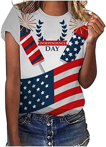 Jioakfa 4 ביולי נשים חולצה פטריוטית שרוול קצר חולצת חולצה יום זיכרון יום זיכרון דגל אמריקאי מודפס צמרות וינטג