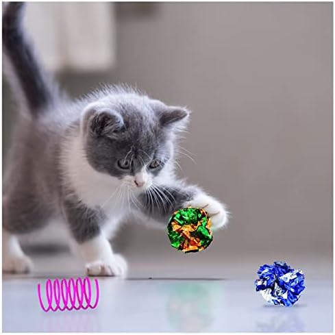 צעצועים לחתולים מקורה, חתול אביב צעצוע 4 יחידות ולקמט כדורי 5 יחידות גמישות גבוהה חתול ספירלת מעיינות פריך קמטים כדורי