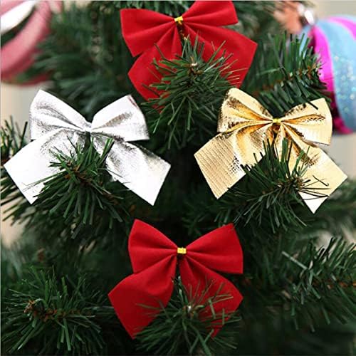 LKXHARLEYA 24 יחידות סילבר נצנצים זרי חג מולד קשתות, קשתות עץ חג המולד קישוטים לעץ חג המולד לקישוט מסיבת מתנה לעץ חג המולד