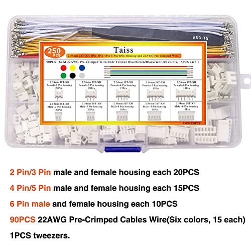 TAISS 3PCS מתג מתג SPDT ON-OFF-ON 3 PIN 3 מיקום עם כיסוי אטום למים + 250 יחידות JST XH CONNECTER ערכה 2.54