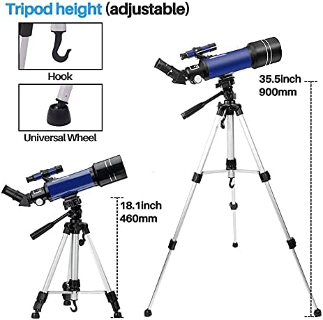טלסקופ אסטרונומי למבוגרים לילדים מתחילים-70 ממ צמצם 400 ממ טלסקופ אורך מוקד עם חצובה, מתאם טלפון, פילטר ירח -16x ~ 67x טלסקופ