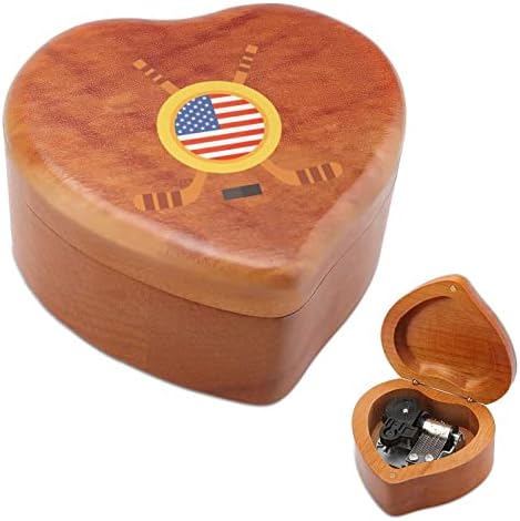 הוקי בארצות הברית קופסא מוזיקת ​​עץ צורה בלב קופסאות מוזיקליות קופסאות עץ וינטג 'למתנה