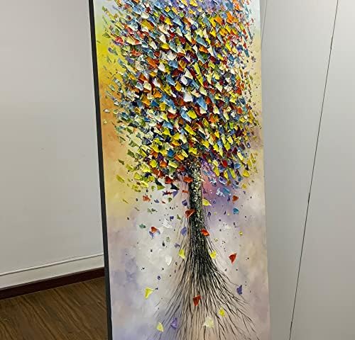 ציורי אמנות 8 יוקי - ציור מופשט מודרני צבעוני עץ החיים אמנות קיר בד גדול 3 ד ממוסגר וול דקור לסלון אופייס-24 על 48 אינץ