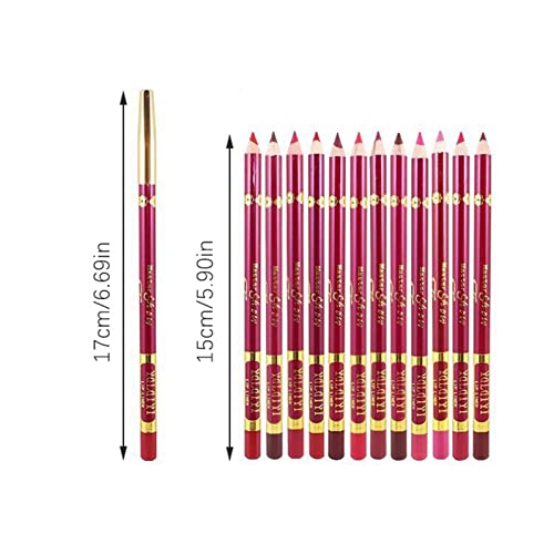 ליפ ליינר עיפרון אייליינר מט שפתון עט 3 ב 1 נייד איפור עיפרון, 12 צבע זמין לטווח ארוך עמיד למים ללא סימון - וו