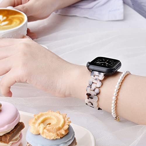 רצועת שרף רזה של V-Moro תואמת להקות Apple Watch Series 6 נשים רצועה דקה קלה עם אבזם פלדה מתכת החלפת צמיד לסדרת Iwatch SE/5/4/3/2/1