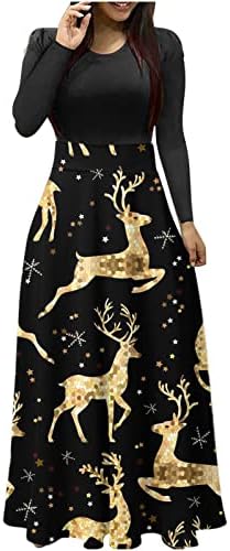 שרוול ארוך לנשים שמלות מסיבות מקסי 2022 חג המולד שמלה ארוכה מזדמנים רופפים שמלת קוקטייל מודפסת גרפית חמודה