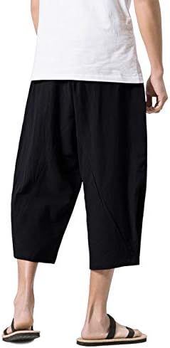 מכנסי קפרי פשתן מגניביט לגברים מכנסיים קפרי רופפים מתאימים מותניים אלסטיים רחבים מכנסיים הרם רחבים