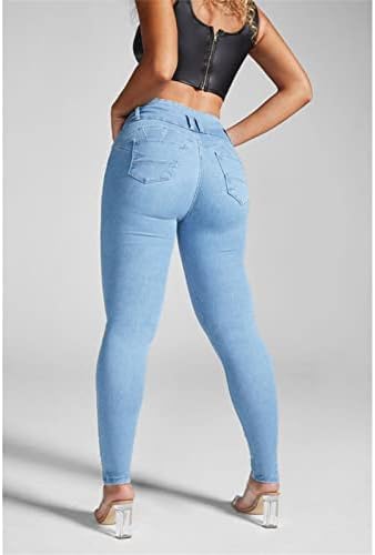 התחת הרמת ג 'ינס לנשים 3 כפתורים גבוהה מותן הרזיה סקיני ז' אן קלאסי למתוח רזה בכושר ג ' ינס מכנסיים
