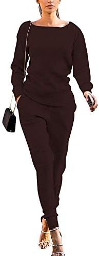 יוני קלאו נשים סתיו צלעות-סרוג סוודר שרוול ארוך סוודר עליון מגרש מכנסיים ארוכים הגדירו שני תלבושות אימון אימון