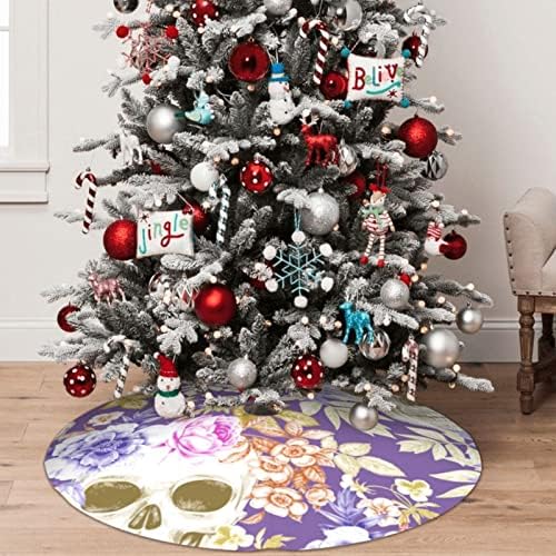 גולגולת פרחונית מודפסת חצאית עץ חג המולד 48 לקישוט מסיבות חג חג המולד