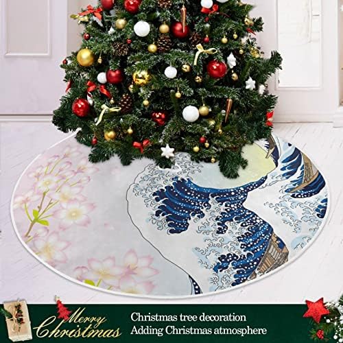 Oarencol הגל הגדול Kanagawa פריחת דובדבן פרח חצאית עץ חג המולד 36 אינץ 'חג המולד של מסיבת חג קישוטי מחצלת עץ
