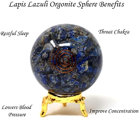Aashita Creations Lapis Lazuli Orgone Sthere Ball עם מחזיק - טבעי מגולף 50-60 ממ
