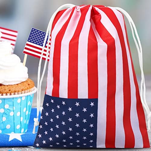12 חתיכות אמריקאי דגל פטריוטי לטפל שקיות מתנת שקיות 7 איקס 5 סנטימטרים שרוך שקיות ארהב לטובת דברים טובים תיק פסים