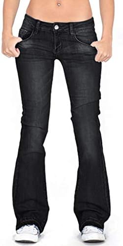 מכנסי ג'ינס המותניים נשים רוכסן פלוס מכנסי ג'ינס בגודל נשים נמתחות אמצע פעמון אורך דק ג'ינס ג'ינס מתלקח ג'ינס מתלקח ג'ינס