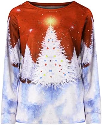 נשים ארוך שרוול סווטשירט חג המולד הדפסת אופנה רגוע בכושר ברדס עגול צוואר מקרית חולצות גבירותיי חולצות חולצה