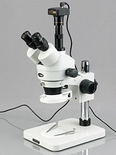 AMSCOPE SM-1TS-144S מקצועי טרינוקולרי סטריאו מיקרוסקופ, עיניים WH10X, הגדלה של 7X-45X, 0.7X-4.5X מטרה זום, אור טבעת LED 144,