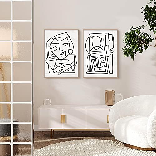 ארטביהאנה 20 על 28 אינץ ' אמנות קיר מופשטת מודרנית לסלון, אמנות קיר בד ממוסגרת, אמנות קיר קו מינימליסטי למשרד חדר
