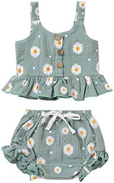 פעוטות ילדים בנות תינוקות בגדים הלטר יבול קאמי דייזי גופיות גופיות פרחוניות מפרחות פרחים סט תלבושת קיץ