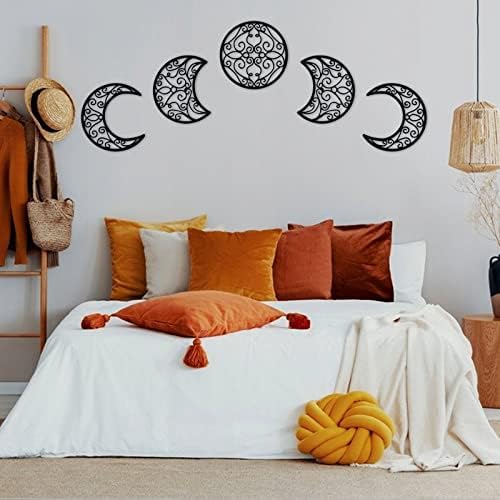 Mlooog Decor Mone Decor Moon שלב עץ קיר קיר -בוהמי מעל מיטה עיצוב קיר לחדר שינה - עיצוב סלון שחור 5 חבילה
