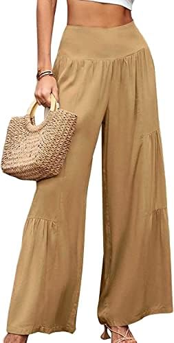 מכנסי המותניים הגבוהים של זוקניה נשים נוחות רגל רחבה מתלקות טרקלין מכנסיים של מכנסי שעבוד מזדמנים מוצקים