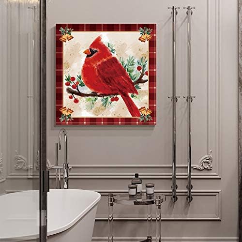 Gsypo בד קיר אמנות ציפור אדומה על ענף צבעי מים צבעי רשת אדומה תמונה יצירות אמנות מודרניות מודפסות על בד - ציור