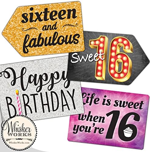 תאי צילום פלסטיים תוססים שלטי אבזרים - תערובת Sixteen Sixteen - סט של 2 שלטים צבעוניים למסיבת יום הולדת 16 מתוקה