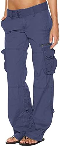 VIYW מכנסי מטען בצבע אחיד במותניים במותניים עם כיסים נערת נער נערת מכנסיים ישר מכנסי ספורט ארוכים