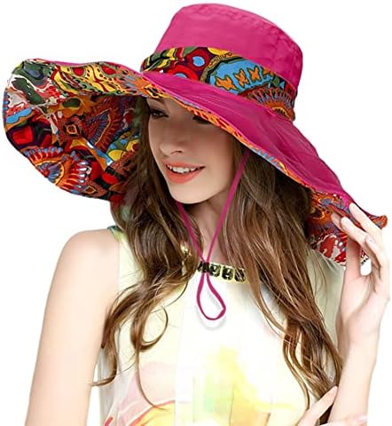 כובע שופך גדול של שוליים גדול הפיך כובע דלי מתקפל כובע חוף אנטי- UV כובע בוהו לנשים רצועת סנטר