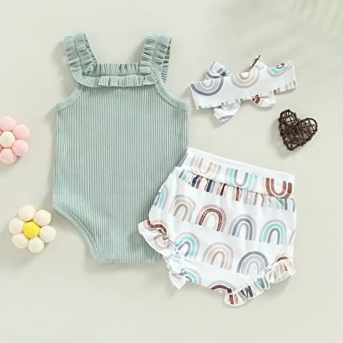 תינוקת תינוקת יילודים בגדי תינוקות מכוונים סרבל רומפר עם משולש פרע מכנסיים קצרים תחתית סרט 3 יחידות תלבושת קיץ