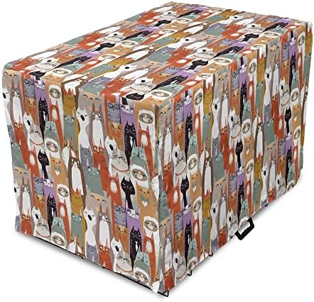 כיסוי ארגז כלבי חתולים לונא -נדיב, דמויות קיטי דפוס עם ביטויים מצחיקים אמנות משפחתית חתולית הומוריסטית, קל לשימוש בחיות