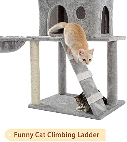 חתול עץ מגדל בית לשחק עם סיסל מגרד הודעות, רב-רמה, דירת דלוקס קטיפה סל מיטת ערסל להחלפה מתנדנד כדור