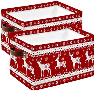 סל אחסון חג המולד סנטה אלקס ופתיתי שלג סל אחסון עם ידיות, גיאומטריה על אדום ולבן מארגן מתקפל קוביות אחסון פחי ארון, בגדי