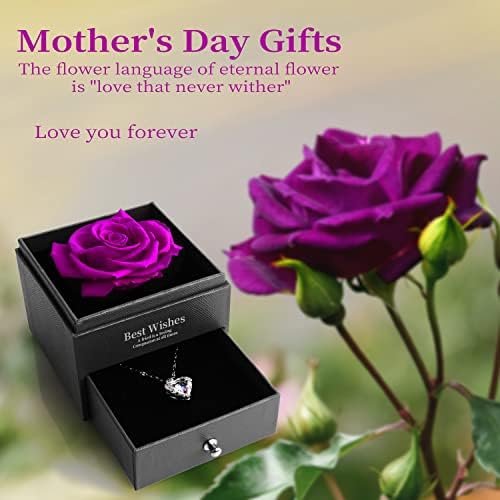 מתנות ליום הולדת מוקוקיות לאישה השתמרה על ורד סגול אמיתי וכנפי שרשרת מתנות תכשיטים לאמא שלה נשים סבתא ביום הולדת יום