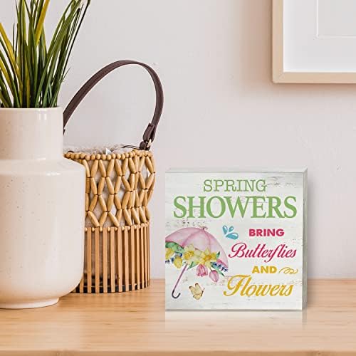 מקלחות אביב מביאות פרפרים ופרחים שלט עץ עיצוב עיצוב בית כפרי קפיץ קופסת עץ שלט בלוק לוחית לשולחן השולחן הקיר שולחן הבית קישוט