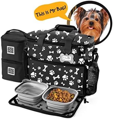 נייד כלב ציוד, שבוע משם כלב נסיעות תיק לכלבים קטנים, כולל 2 מרופד מזון נושאות 2 מתקפל כלב קערות, עונה על דרישות