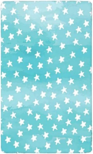 גיליונות עריסה מיני-מצוידים עם כוכב, גיליונות עריסה מיני ניידים אולטרה סדין תינוקות רכים לבנות בנות, 24 x38, כחול חיוור